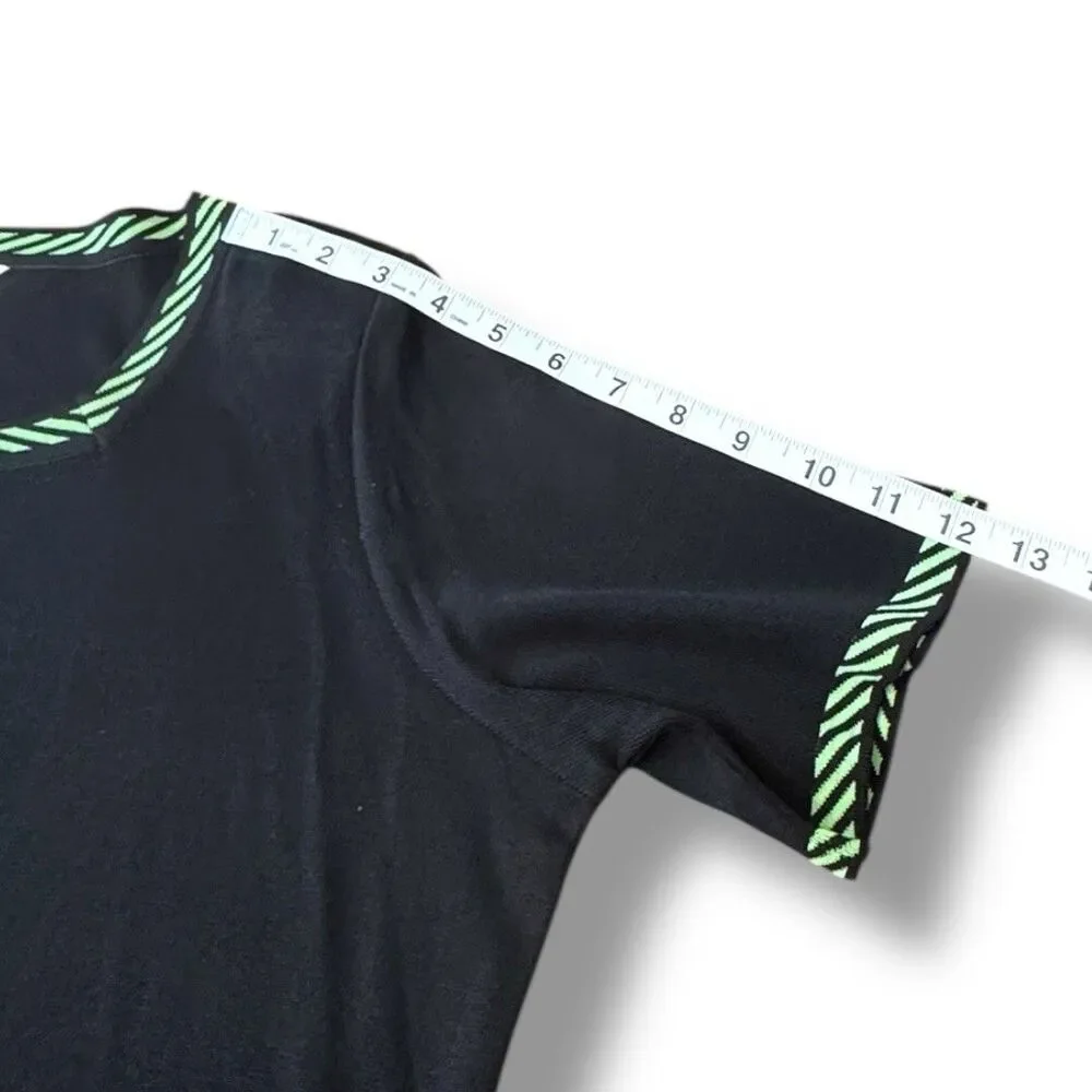 Exclusively Misook Knit Black Short Sleeve Green Stripes Acrylic Pullover Sz XL